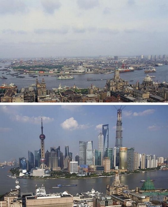 Шанхай в 1987 году и в 2015 году.