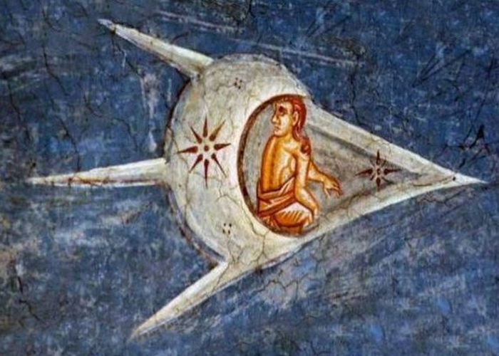 Средневековое искусство: люди в «космических кораблях».