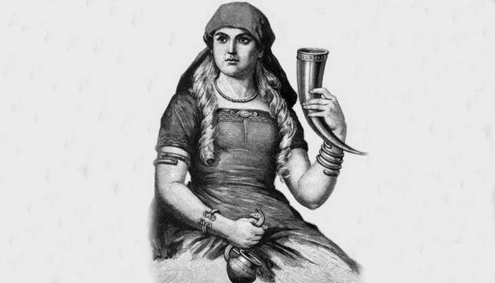 Изображение скандинавской богини Сиф с рогом для питья, 1893 год.