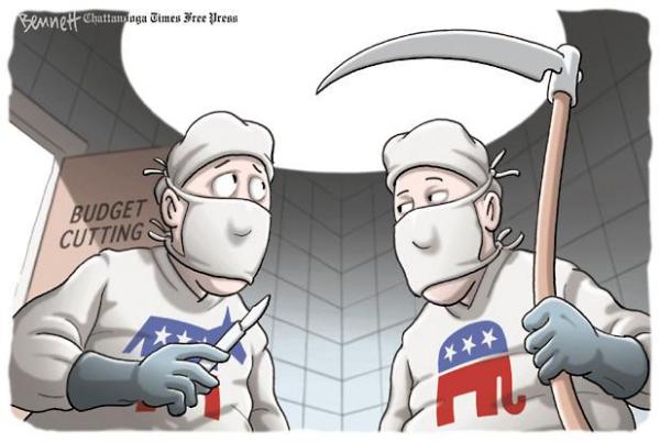 Политические карикатуры Клея Беннетта: распил бюджета с точки зрения «хирургов»