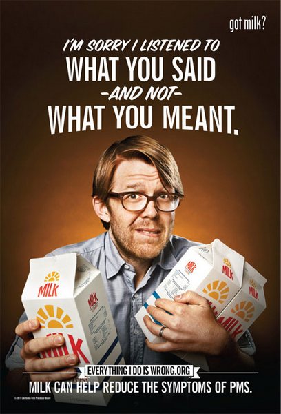Ироничная реклама молока: «Прости, что слушал то, что ты говорила, а не то, что имела в виду»