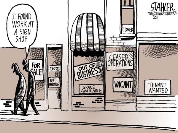 Проблема безработицы в американской карикатуре: таблички атакуют!