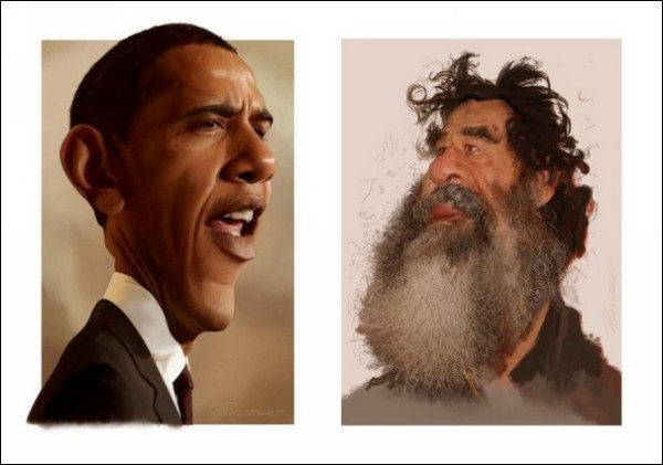 ХХ век в шаржах. Веселые рисунки Доминика Филиберта: Барак Обама и Саддам Хусейн