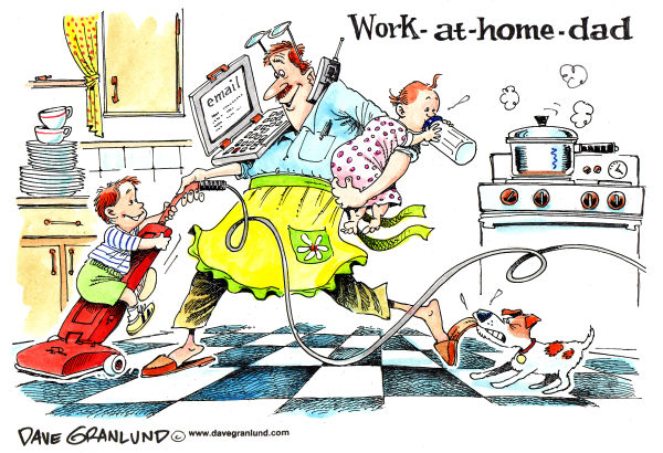 Карикатуры на тему Дня отца: папа, который работает дома
