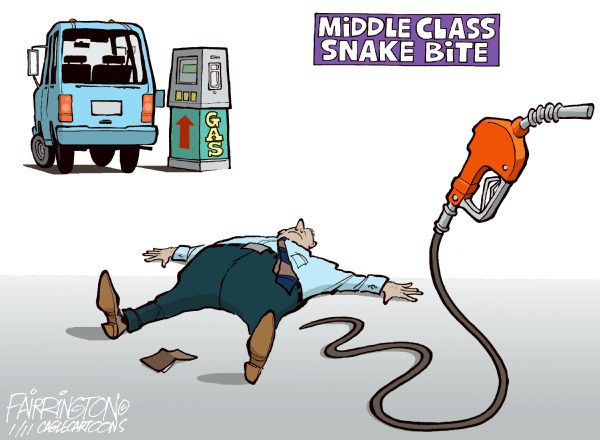 Рост цен на бензин в зарубежной карикатуре: укус горючей змеи