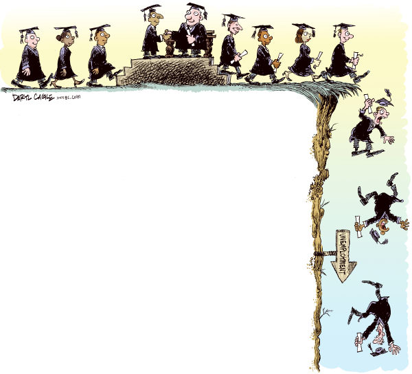 Карикатуры на тему безработицы: получение диплома - первый шаг к пропасти
