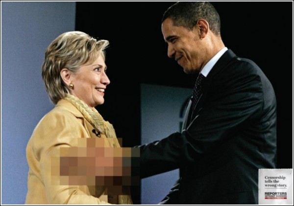 Креативная реклама «Репортеров без границ»: Барак Обама и Хиллари Клинтон