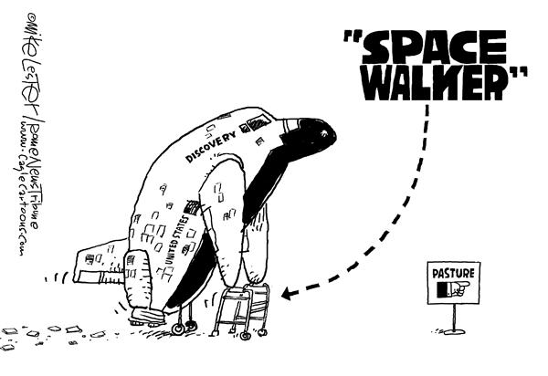 Карикатуристы о сворачивании программы шаттлов: гигантский скачок в ходунки